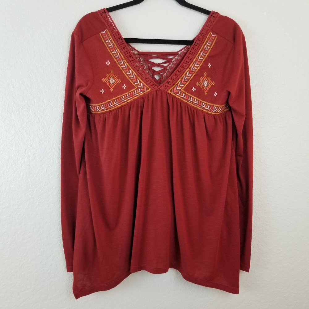 NWT Maurices Lace up Boho top orange